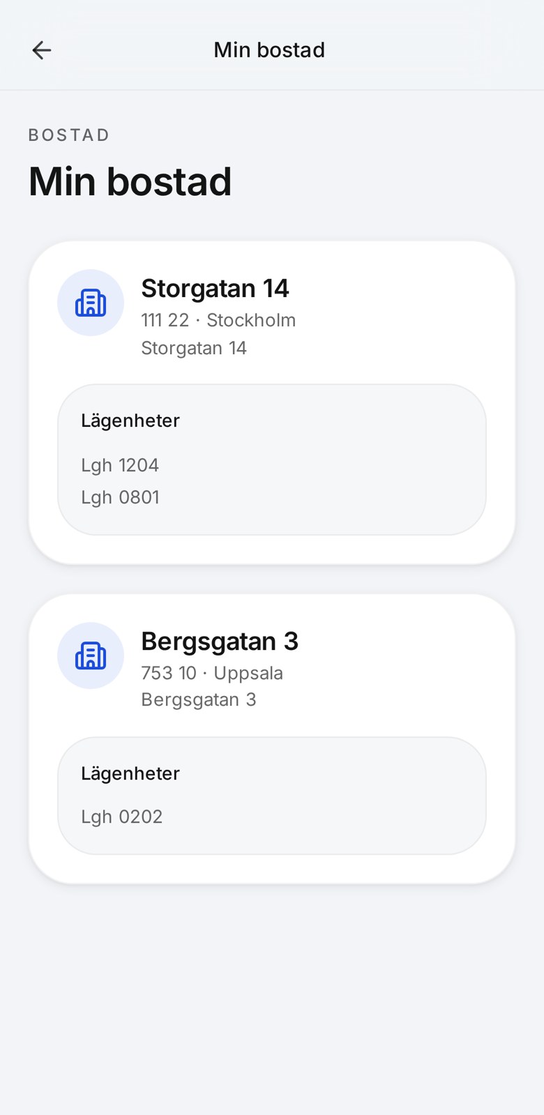 Vy över bostäder och lägenheter kopplade till den boende
